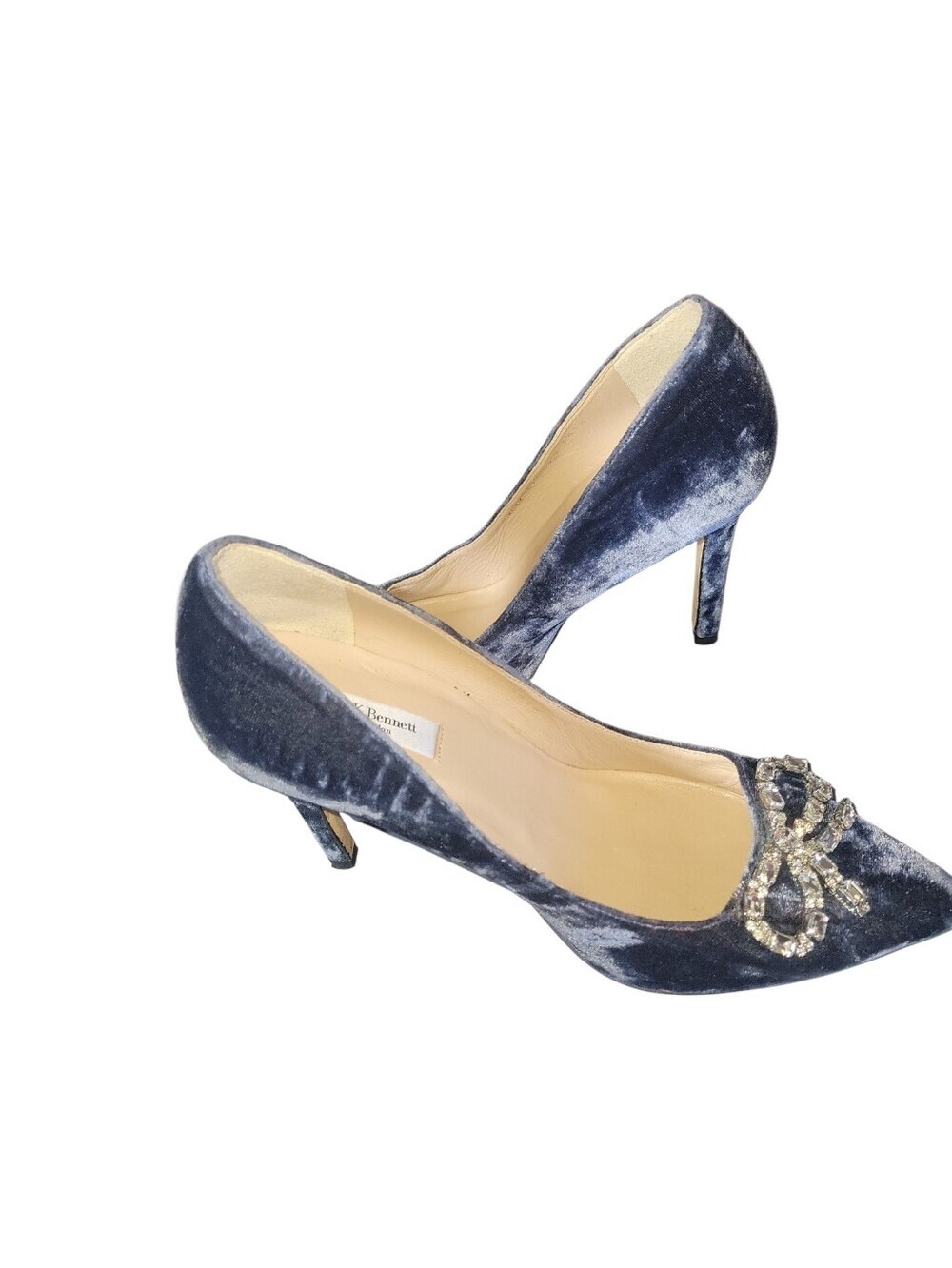 L.K. Bennett London Fern Powder Blue Velvet Pointed Pumps Crystal Bow Detail 40 - Picture 2 of 9